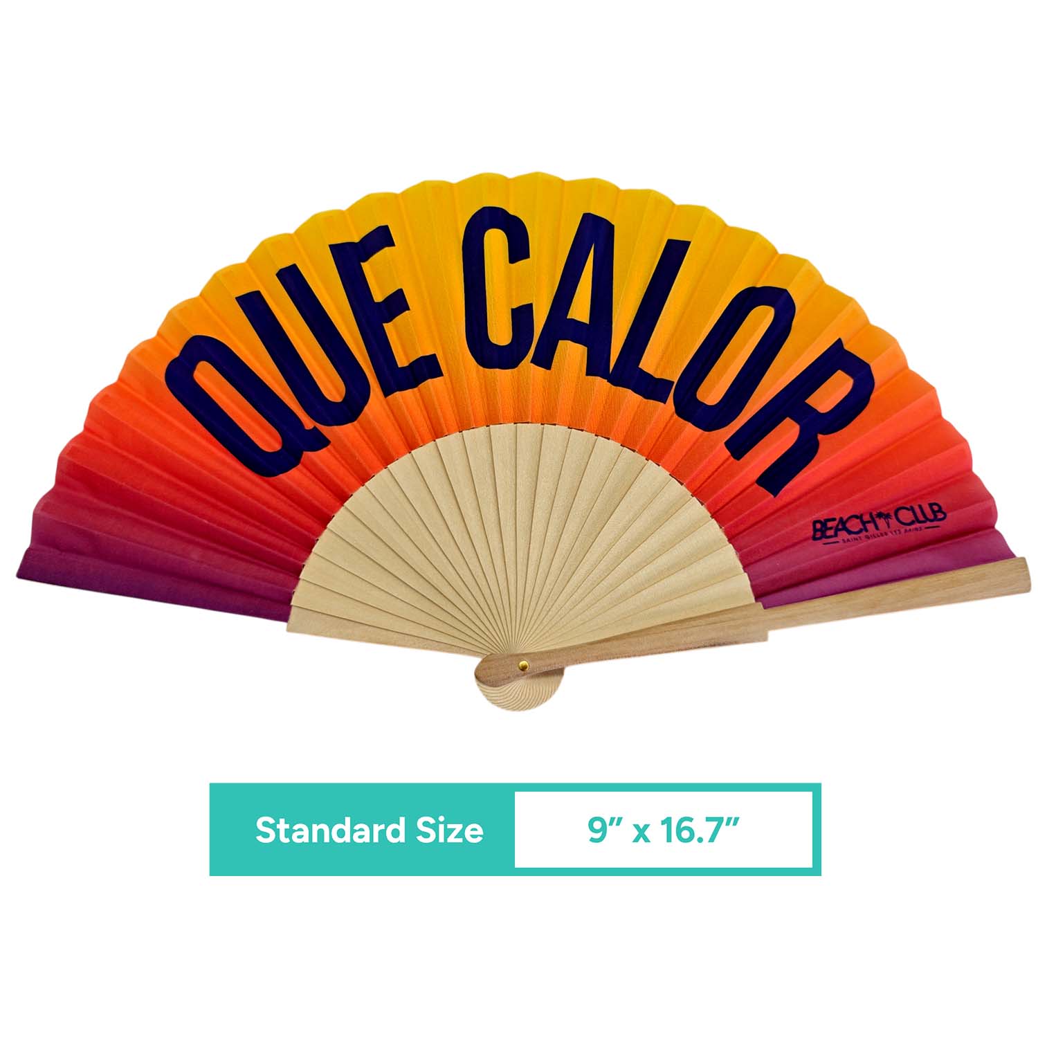 9-inch wooden folding fans with gradient fan surface and purple text